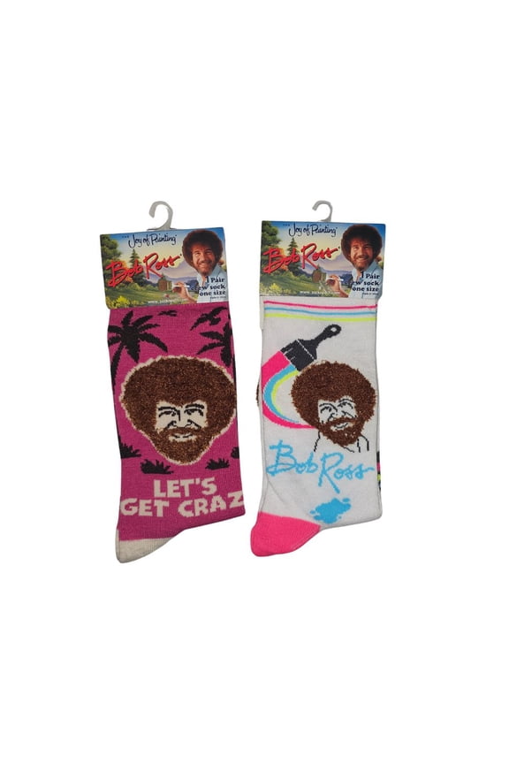 Bob Ross Crew Socks, Men's Shoe Size 6-12 , 2 Pair Bundle | Tropical Theme