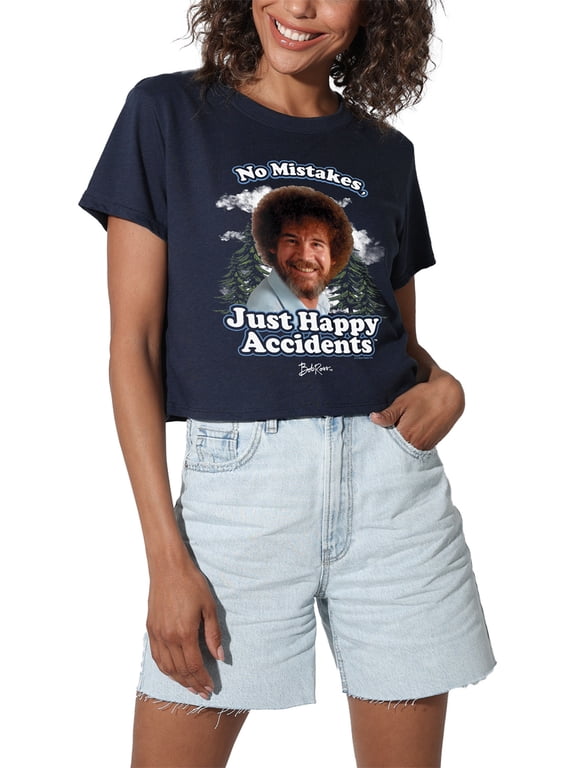 Happy Clouds Women's Crop Top T-Shirt, Navy, Large