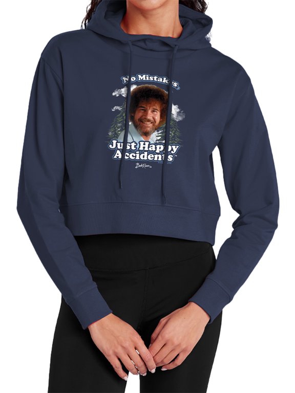 Happy Clouds Women's Cropped Hoodie Pullover Sweatshirt, Navy, Large