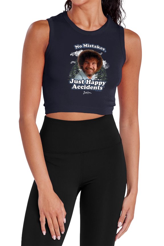Happy Clouds Women's Sleeveless Crop Top Tank, Navy, Large