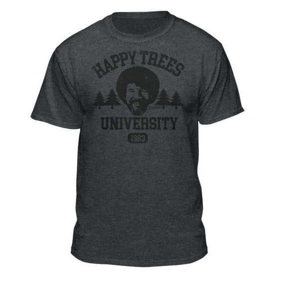 Bob Ross Happy Trees University Official Licensed Athletic Fit T-Shirt (X-Large, Charcoal Heather)