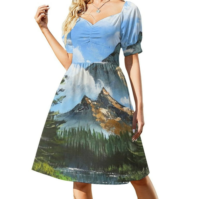 Bob Ross Inspired Landscape - Mountain Art Sleeveless Dress long dress  women summer Summer women's clothing - Walmart.com