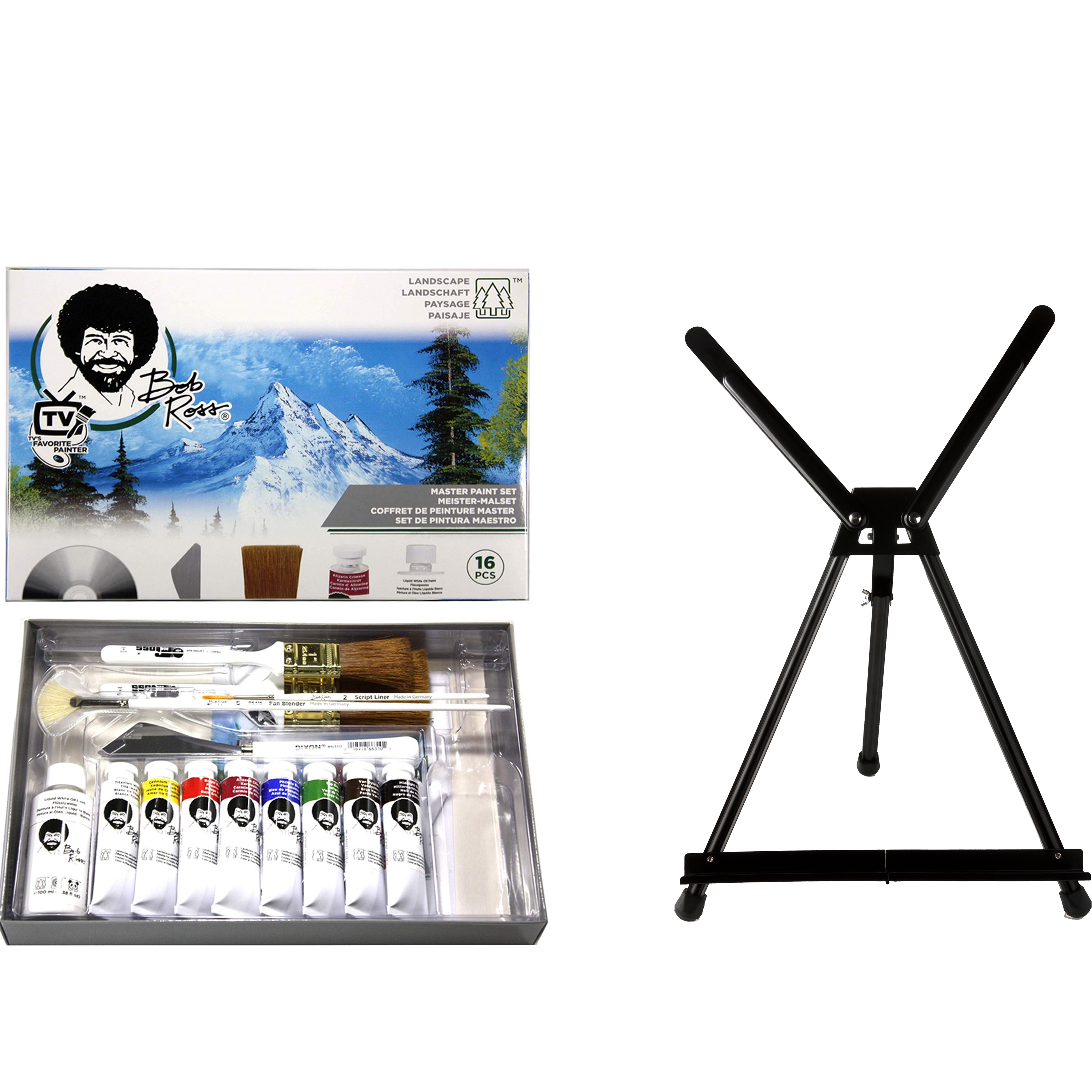 Bob Ross Master Artist Oil Paint Set Bundle with Aluminum Table Easel