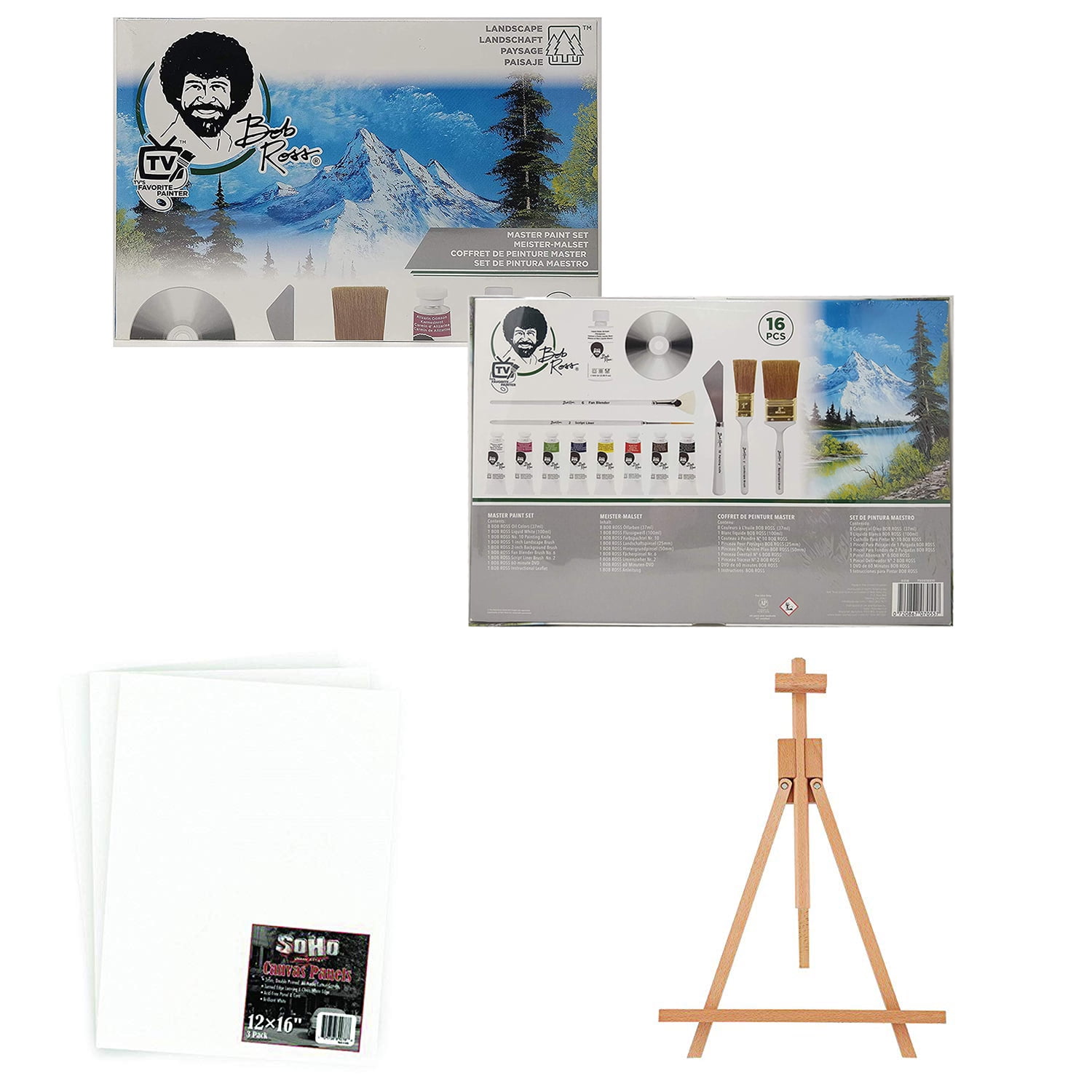 Bob Ross Master Artist Oil Paint Set Bundle with Wood Tabletop Travel