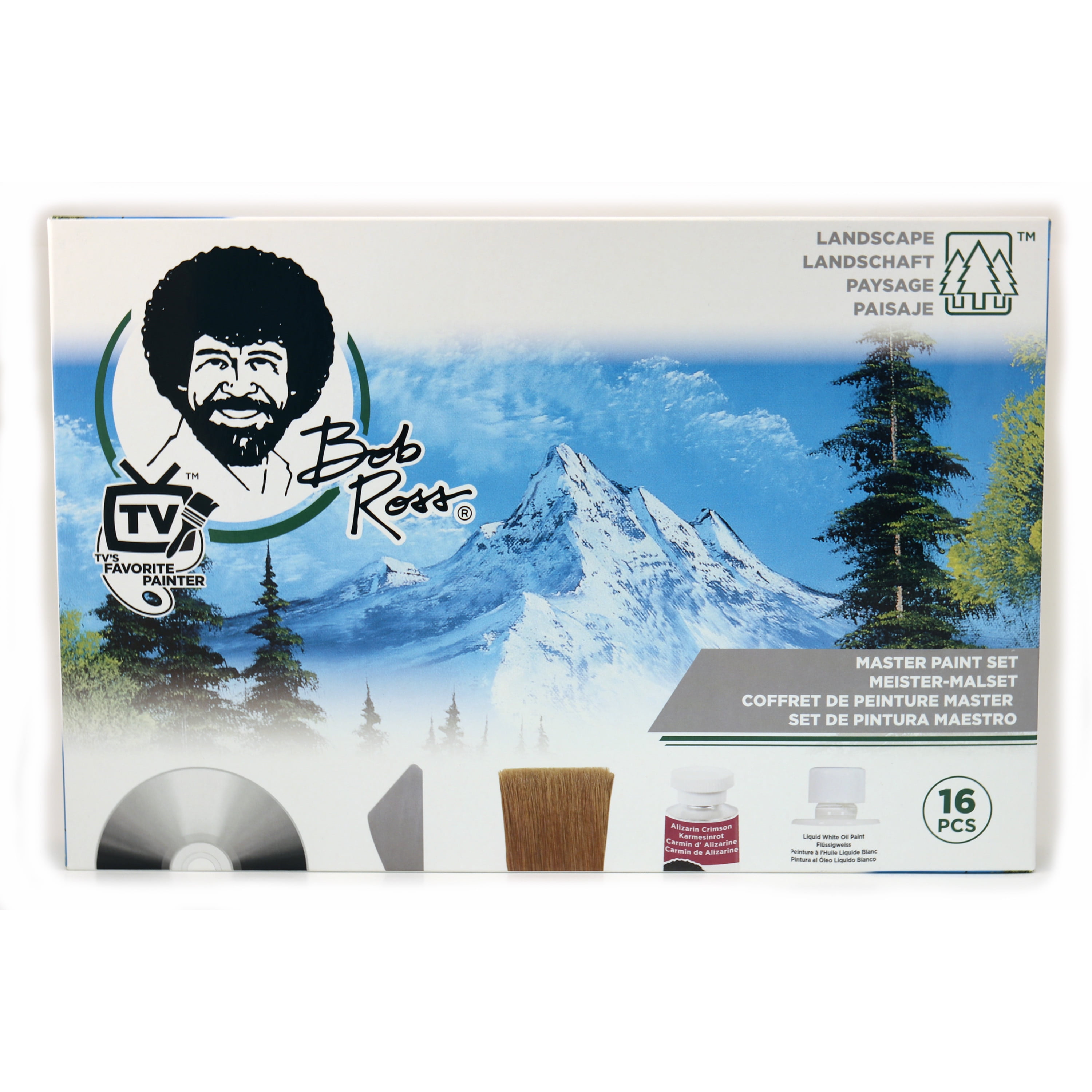 Jerry's Artarama Exclusive set of 6 Bob Ross Oil Painting Set with Easel,  8oz Lavender Brush Cleaner, Acrylic Palette, Brushes, Canvases, and Cleaning  Bucket and screen 