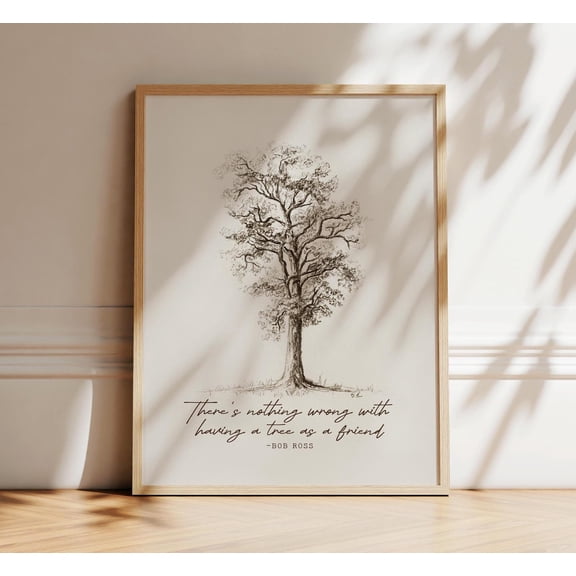Bob Ross Quote Print Oak Tree Charcoal Drawing Naturalist Wall Art