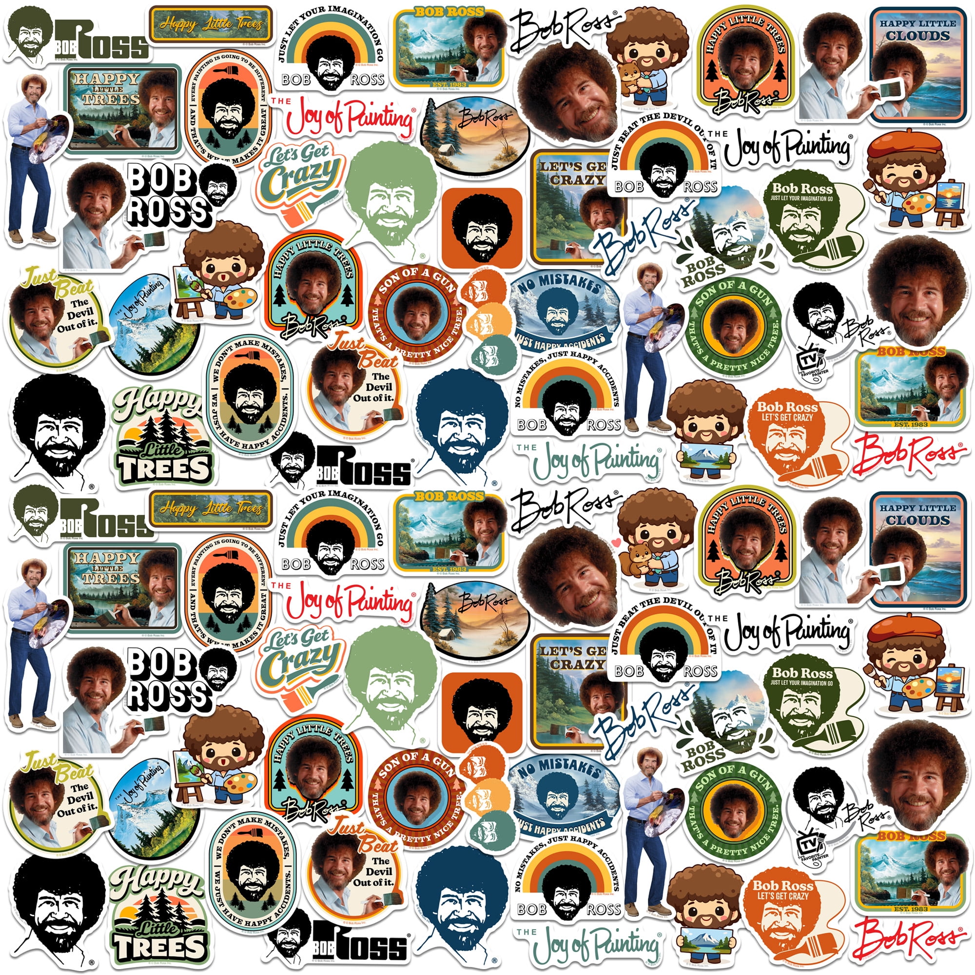 Bob Ross Vinyl Sticker Pack 100 Waterproof Decals Featuring Happy ...