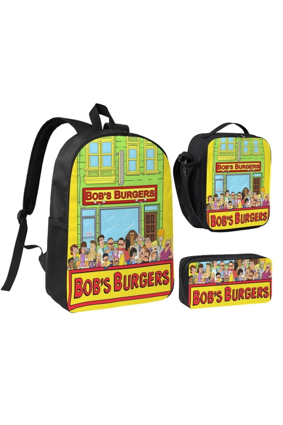 Bob'S Burgers 3pcs Back-Pack Set Casual Shoulder Bookbags Lunch Bag And Pen Case Travel Back Pack