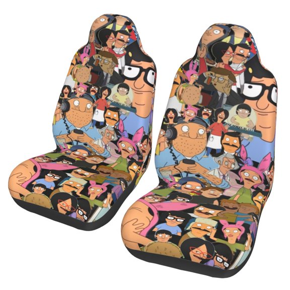 Bob'S Burgers Car Seat Covers 2 Pack Cartoon Print Front Seat Covers Interior Accessory Universal Vehicle Seat Protector Fit for Car Auto Truck Van SUV Sedan