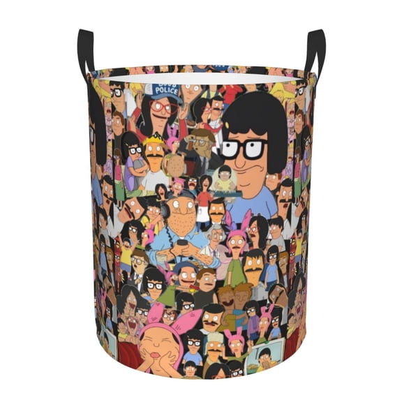 Bob'S Burgers Laundry Basket Foldable Circular Dirty Clothes Toys Storage Organizer Bin Basket with Handles, Round Hamper For Bedroom Livingroom Bathroom