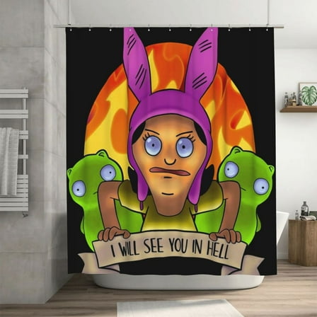 Bob'S Burgers Shower Curtain Cartoon Art Bath Shower Curtains with 12 Hooks, Waterproof Washable Polyester Bathroom Home Decor Set 72x72 Inch, Iron
