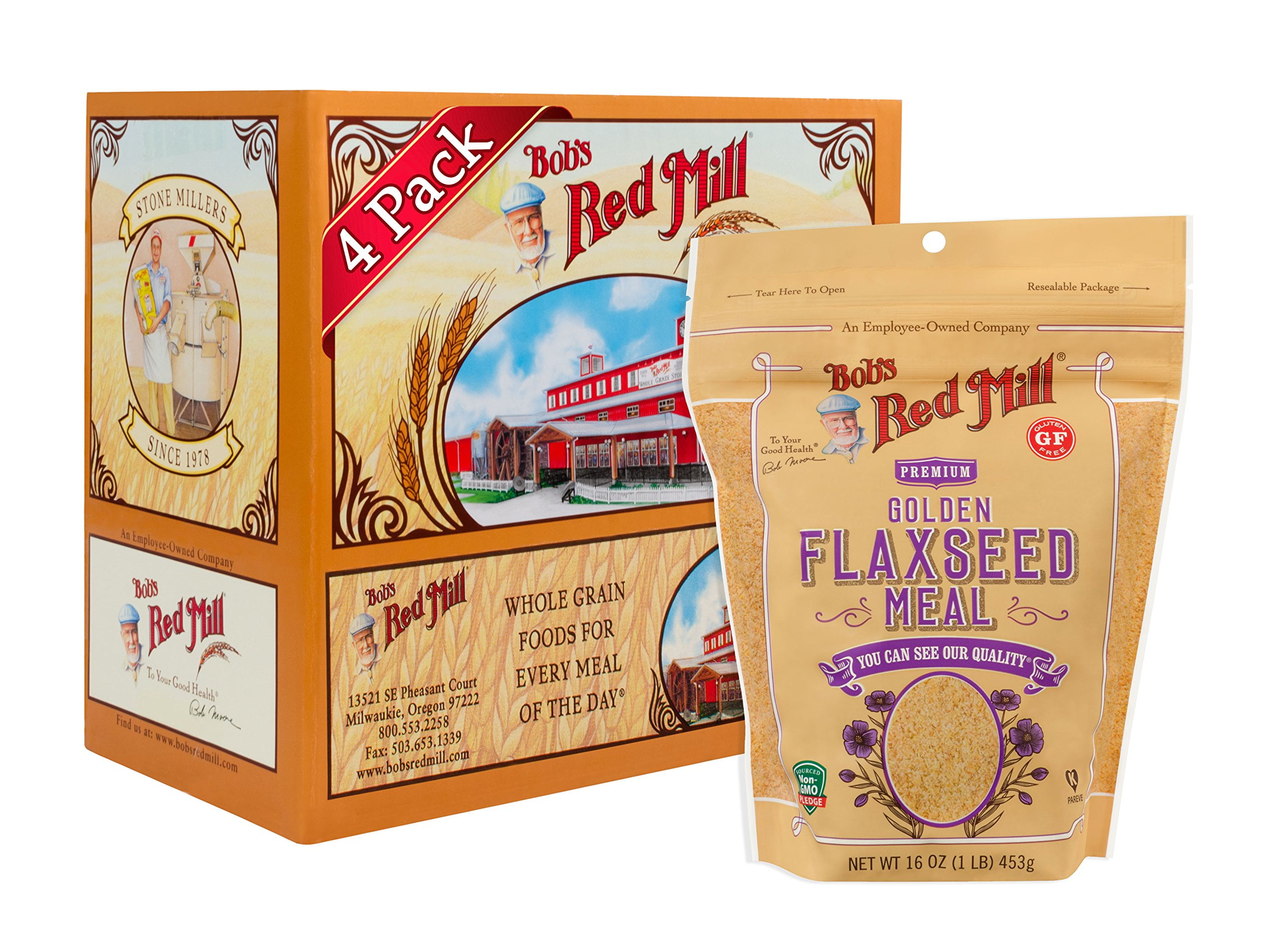 Bob's Red Mill Golden Flaxseed Meal, 16oz (Pack of 4) - Non GMO, Vegan, Paleo Friendly, Keto Friendly, Kosher