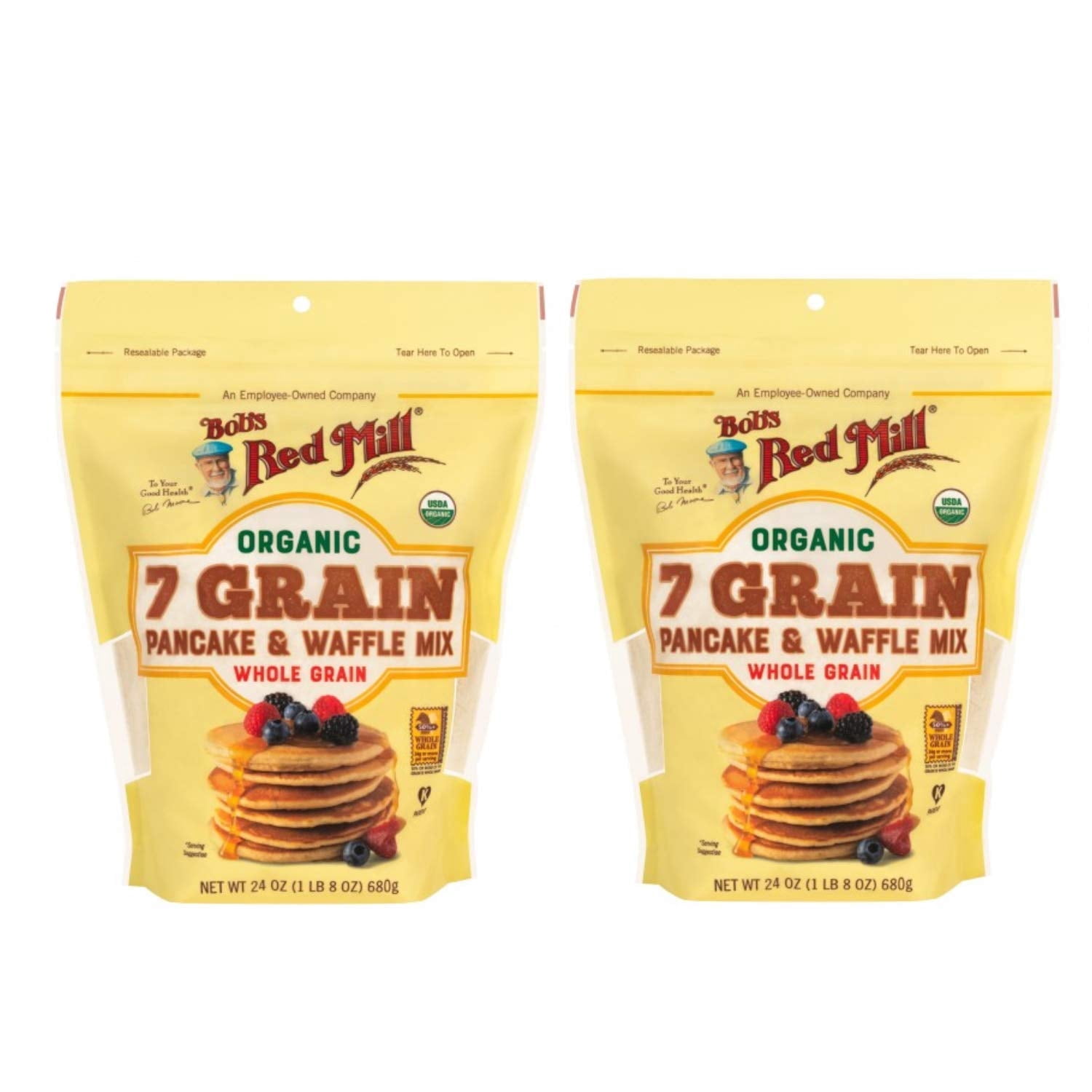 Bob's Red Mill Organic Whole Grain Pancake & Waffle Mix 24 oz (Pack of 2)