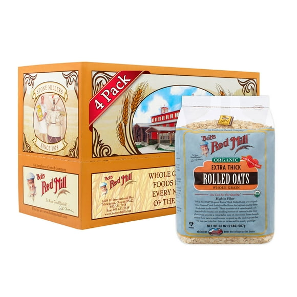 Bob,S Red Mill Organic Extra Thick Rolled Oats, 32 Oz (4 Pack)