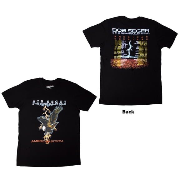 Bob Seger & The Silver Bullet Band Unisex T-Shirt Tour '86 (Black) (Back Print)