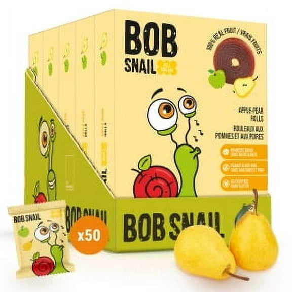 Bob Snail Apple Pear Fruit Rolls, 10 Roll Pack, 5 Packs Included (50 Total Rolls)