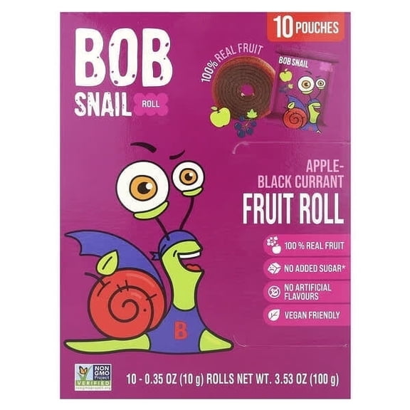 Bob Snail, Fruit Rolls, Apple-Black Currant, 10 Pouches, 0.35 oz Pack of 4