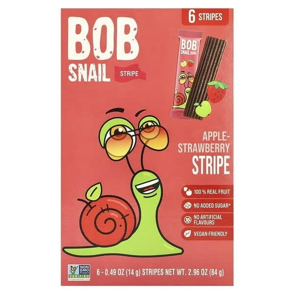 Bob Snail, Fruit Stripe, Apple-Strawberry, 6 Stripes, 0.49 oz Pack of 3