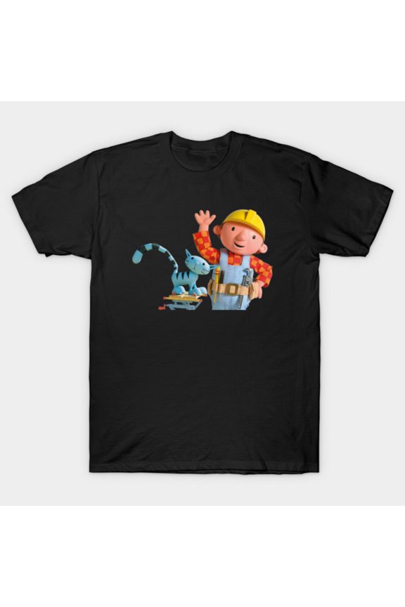 Bob The Builder and His Cat Pilchard Construction Art Unisex T-Shirt, for men & women, up to size 5XL