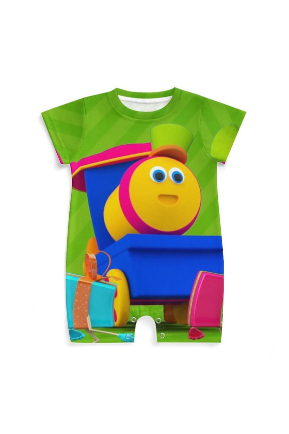 Bob The Train Baby Boy Girl Short Sleeve Romper Clothing Set Print Cartoon Baby Summer One Piece Jumpsuit