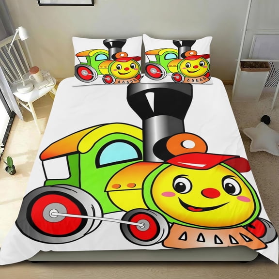 Bob The Train Themed Bed Sheet Set Three Piece Set 53x79 Inches Comfortable And Skin Friendly Unique Design Creating A Star Studded Night