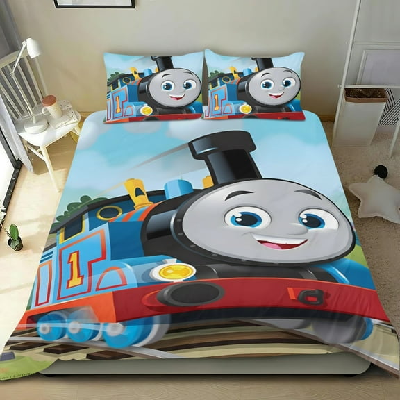 Bob The Train Themed Bed Sheet Set Three Piece Set 53x79 Inches Comfortable And Skin Friendly Unique Design Creating A Star Studded Night