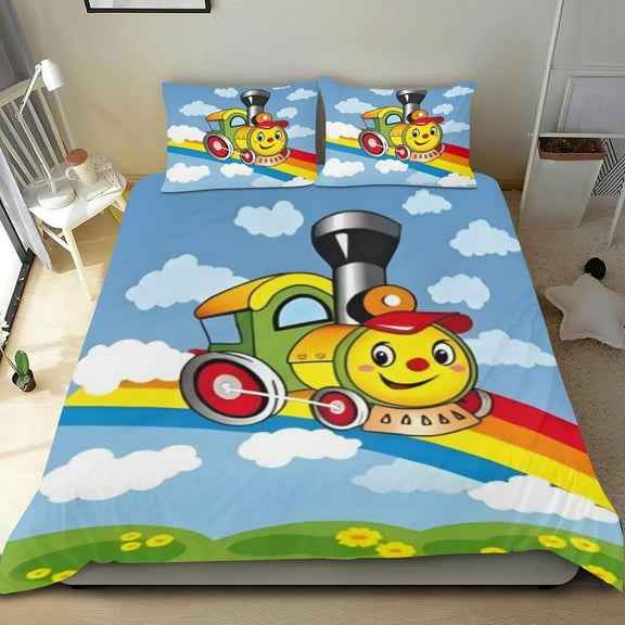 Bob The Train Themed Bed Sheet Set Three Piece Set 53x79 Inches Comfortable And Skin Friendly Unique Design Creating A Star Studded Night