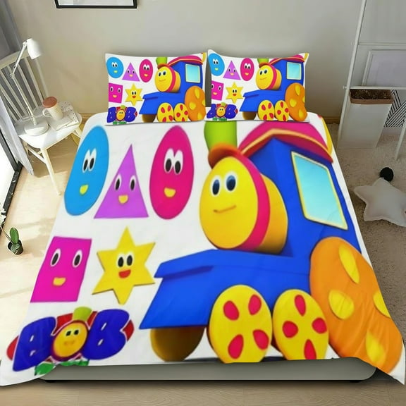 Bob The Train Themed Bed Sheet Set Three Piece Set 53x79 Inches Comfortable And Skin Friendly Unique Design Creating A Star Studded Night