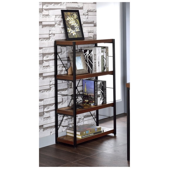 Bob Weathered Oak & Black Finish Bookshelf Black,Oak + Metal,Synthetic Wood