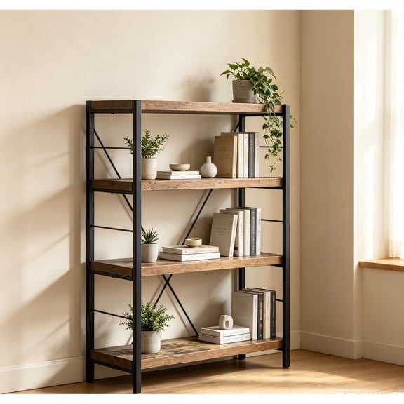 Bob Weathered Oak Black Finish Open Storage Bookshelf