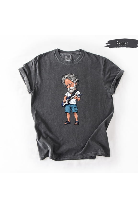 Bob Weir Guitar Illustration Shirt, Jam Band Tee, Grateful Dead Inspired Music Art Long Sleeve, Vintage Rock Fan Sweatshirt