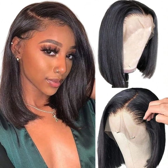 Bob Wig Human Hair 13x4 Lace Front Wigs Human Hair Pre Plucked With Baby Hair 180 Density Short Bob Wigs For Women Straight Bob Frontal Wigs For Women Natural Black 12inchShort Wigs