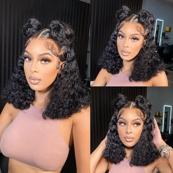 Bob Wig Human Hair 13x6 Lace Frontal Deep Curly Wave, 200 Density Short Wigs for Women, Pre Plucked with Baby Hair Natural Hairline Easy to Style 8inch