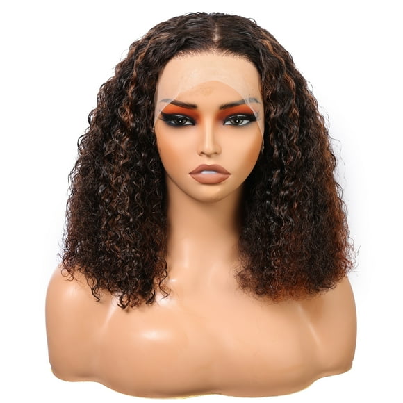 Bob Wig Human Hair Brown Curly 13x4 HD Lace Front Bob Wigs for Black Woman Short Bob Wig Full Hair End Blunt Cut Pre Plucked with Baby Hair 100% Human Hair 200% Density