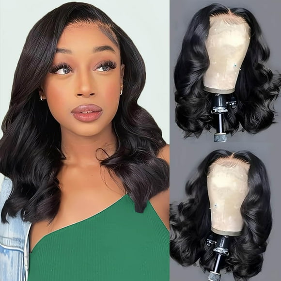 Bob Wig Human Hair Glueless Wigs Human Hair Pre Plucked Pre Cut Body Wave 5x5 HD Transparent Closure Wigs 180% Density 100% Brazilian Virgin Hair Short Wigs for Black Women (10 inch) C80