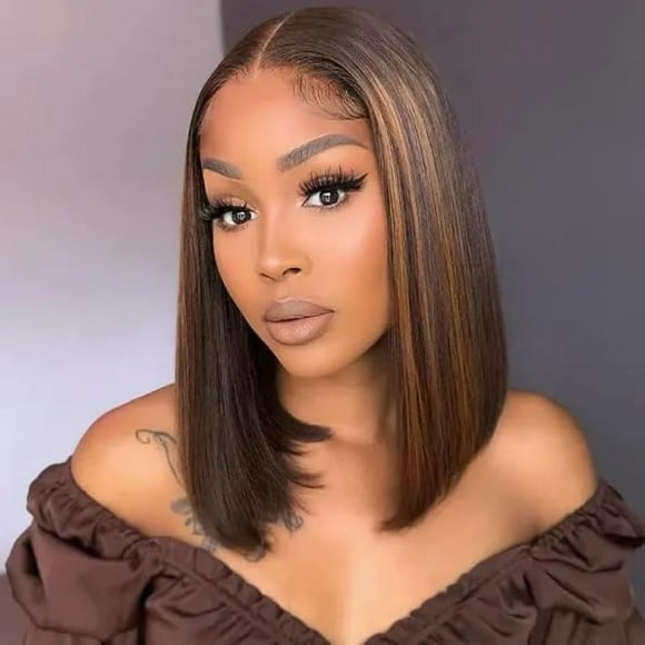 Bob Wig Human Hair Pre Bleached Knots Glueless Wear And Go Wigs for Black Women 6X5 HD Lace Front Wigs Pre Cut Lace Pre Plucked Hair Wig(1B/2/30 Highlight, 12 inch) C80