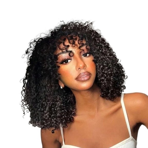 Bob Wig Machine Made Curly Human Hair with Bangs 3x1 Lace Closure Wigs for Black Women