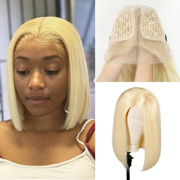 Bob Wigs Human Hair 13x4x1 Lace Frontal T Part Short Straight #613 Blonde 180% Density Glueless Straight Wig for Black Women Pre Plucked 12 Inch