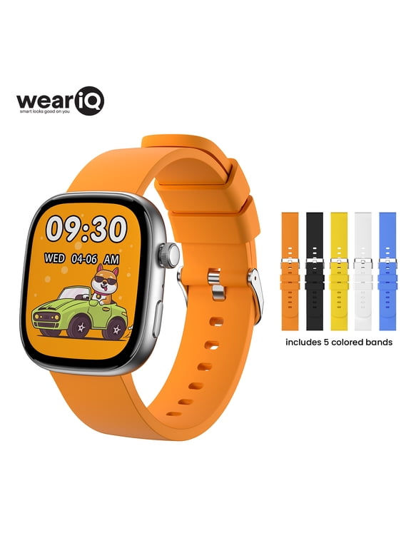 WeariQ Kids Smart Watch with 5 Color Straps,1.75" Large Screen, Bluetooth Calling 123 Sports Modes IP68 Waterproof,Fitness Tracker with Heart Rate Monitor All-in-One Gift for Active Kids