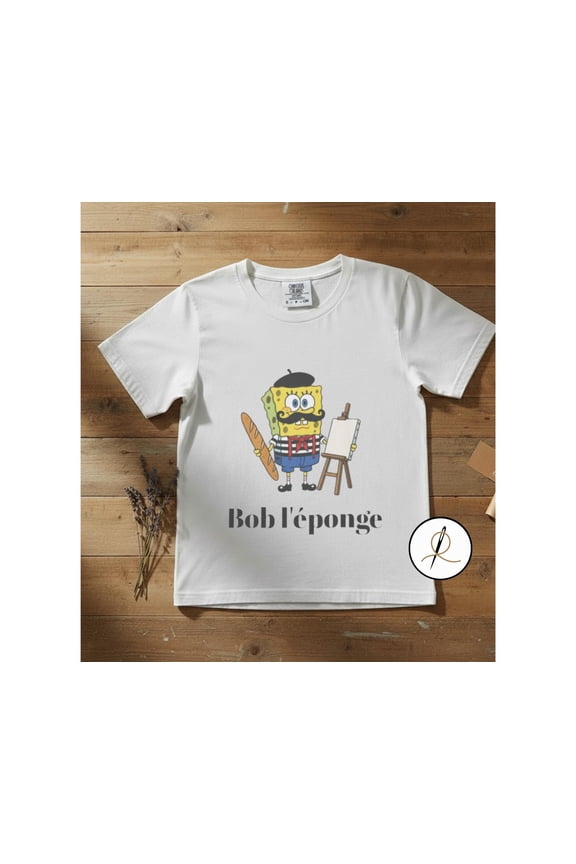 Bob l'éponge Artist Meme T-Shirt, French SpongeBob Tee, Funny Cartoon Painter Top, Graphic Tee, Bob l'éponge Paris Style Gift