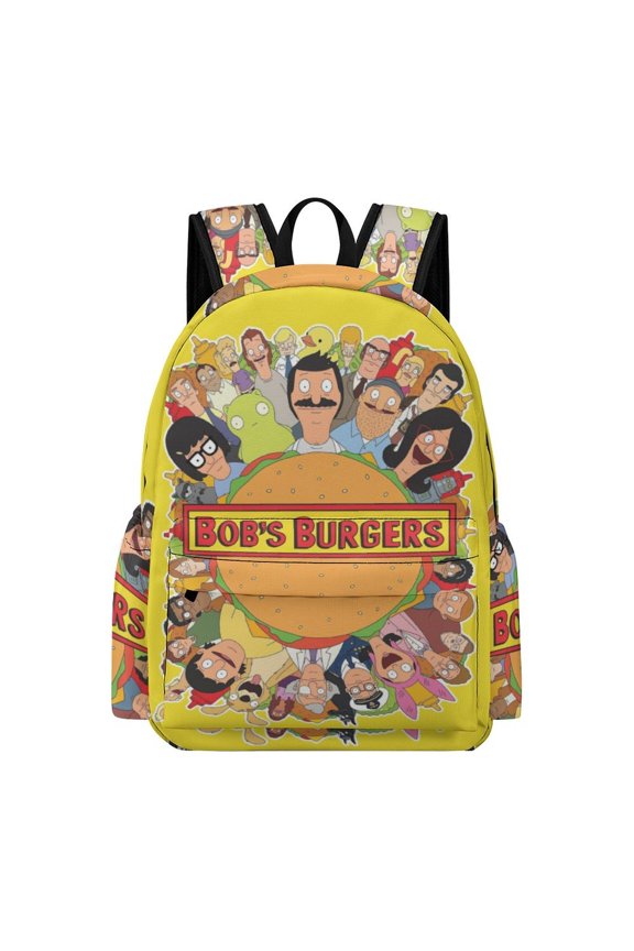 Bob's Bur-Ger Backpack 16.5 Inch Oxford Cloth Backpack Cartoon Bookbag with Front Pocket