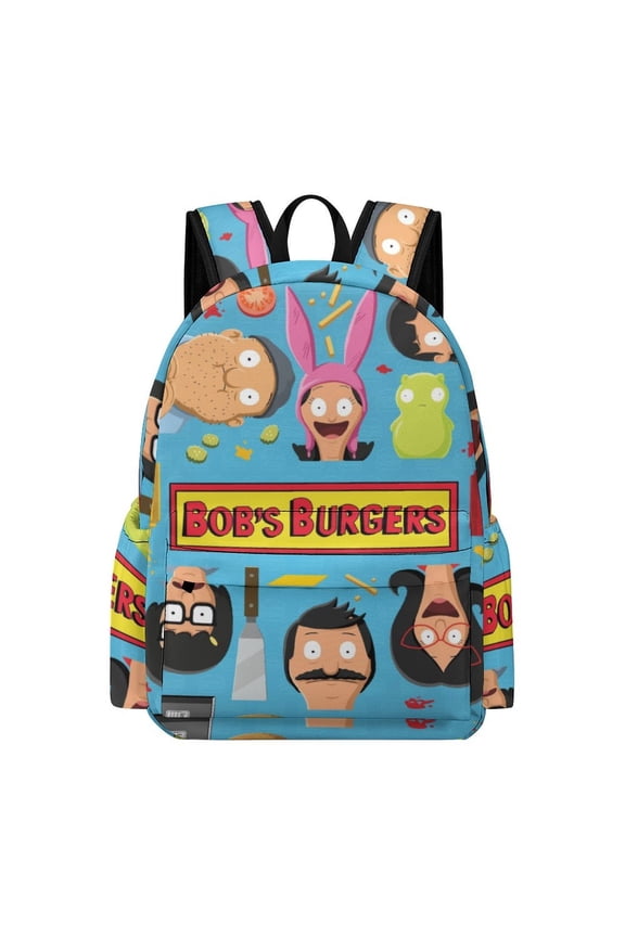 Bob's Bur-Ger Backpack 16.5 Inch Oxford Cloth Backpack Cartoon Bookbag with Front Pocket
