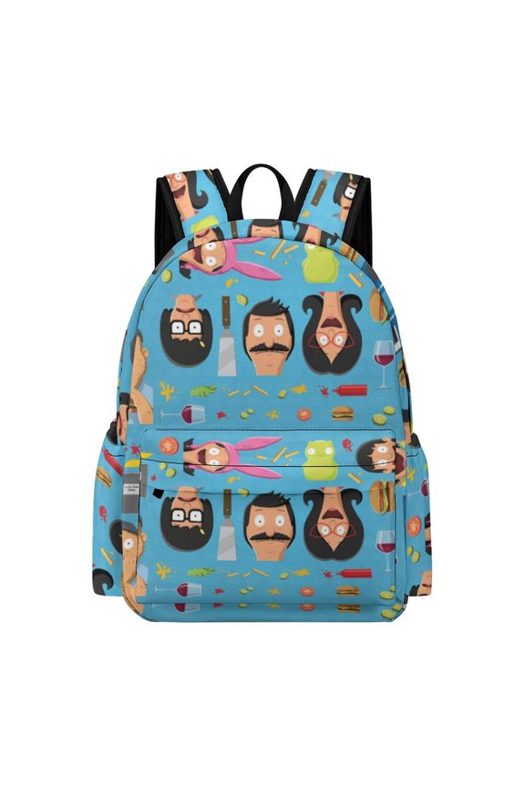 Bob's Bur-Ger Backpack 16.5 Inch Oxford Cloth Backpack Cartoon Bookbag with Front Pocket