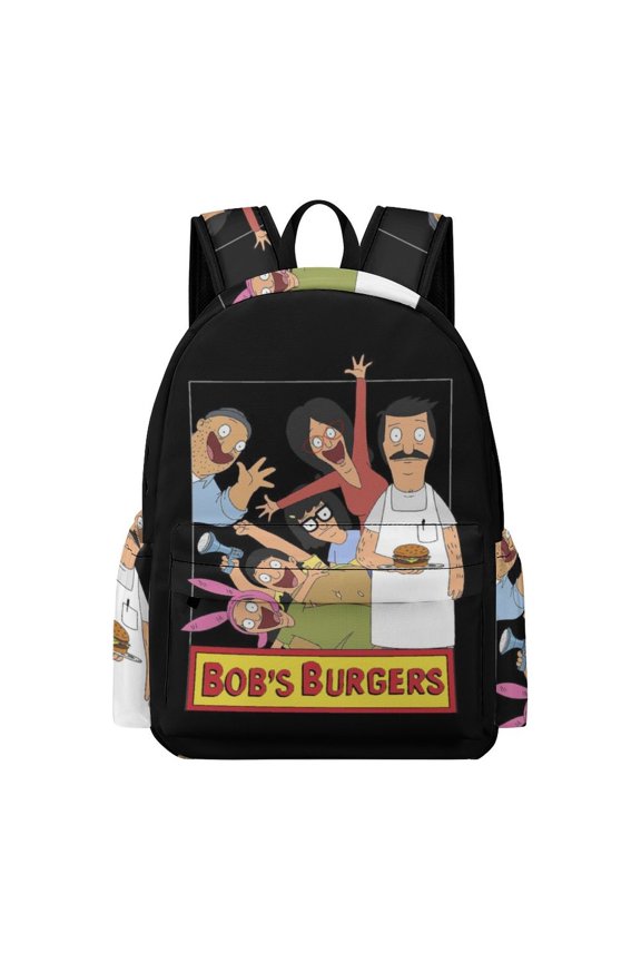 Bob's Bur-Ger Backpack 16.5 Inch Oxford Cloth Backpack Cartoon Bookbag with Front Pocket