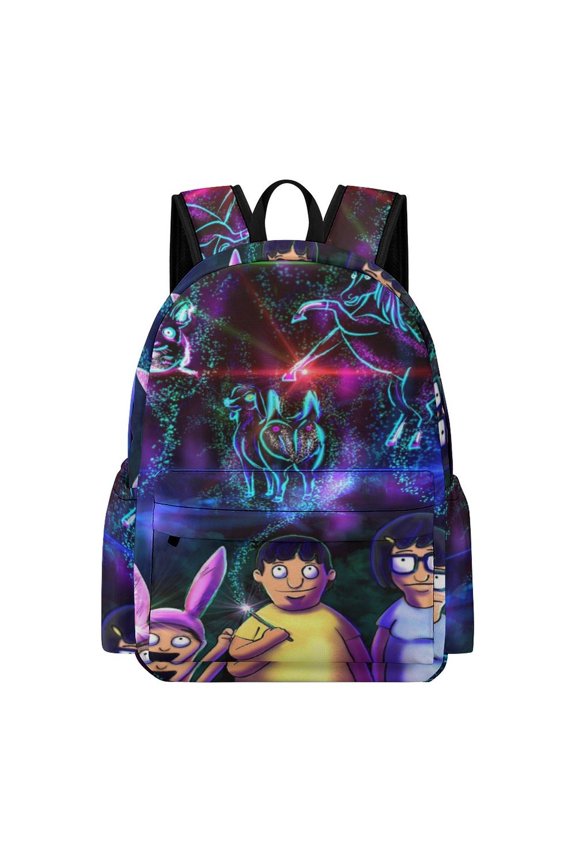 Bob's Bur-Ger Backpack 16.5 Inch Oxford Cloth Backpack Cartoon Bookbag with Front Pocket