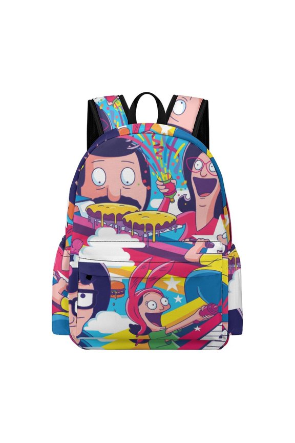Bob's Bur-Ger Backpack 16.5 Inch Oxford Cloth Backpack Cartoon Bookbag with Front Pocket