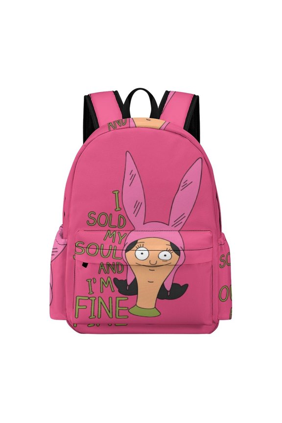 Bob's Bur-Ger Louise Backpack 16.5 Inch Oxford Cloth Backpack Cartoon Bookbag with Front Pocket