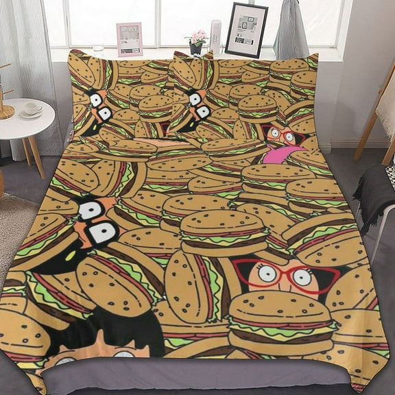 Bob's Burgers 3 Pcs Bed Sheets Set Breathable Duvet Cover with 2 Pillow Sham Soft All Seasons Bedding Set 86"x70"