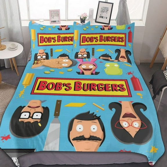 Bob's Burgers 3 Pcs Bed Sheets Set Breathable Duvet Cover with 2 Pillow Sham Soft All Seasons Bedding Set 86"x70"