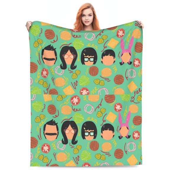 Bob's Burgers Bed Blanket Super Soft Fleece Throw Blanket Lightweight Warm Cozy Cartoon Blankets Gifts for Kids Adults 40"x30"
